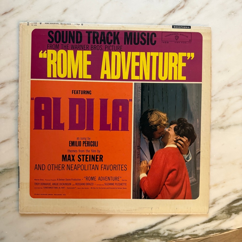 Rome Adventure Soundtrack Vinyl LP 1962 Warner Bros W1458 Al Di La Max Steiner